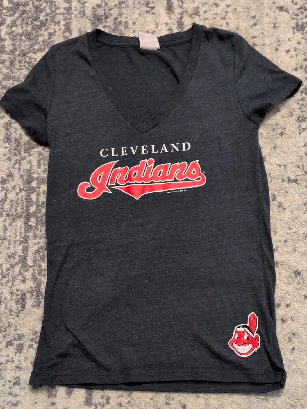 Cleveland Indians Navy Women's  V-Neck Logo Tee